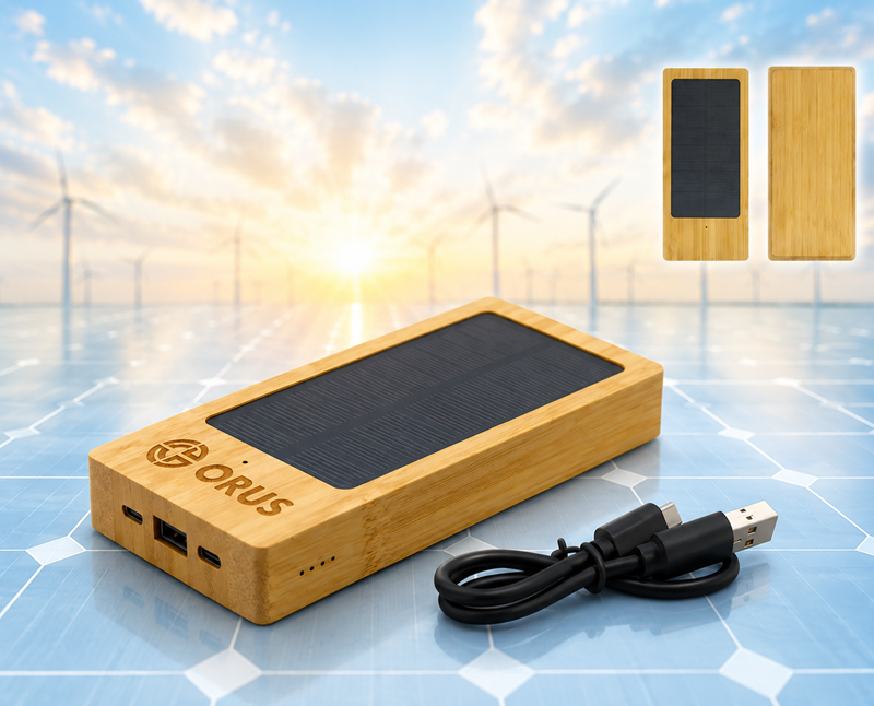 Powerbank Bamboe Met Zonnecellen