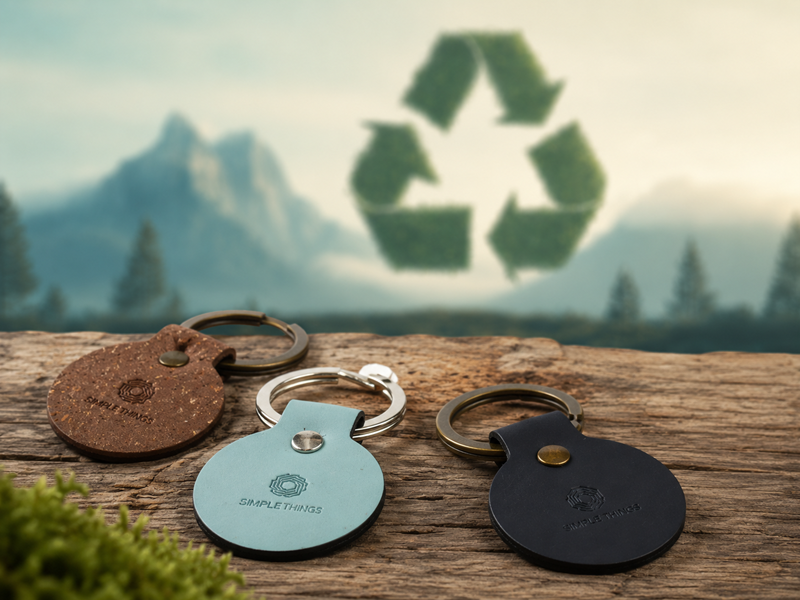 Recycled Leather Keyring Round